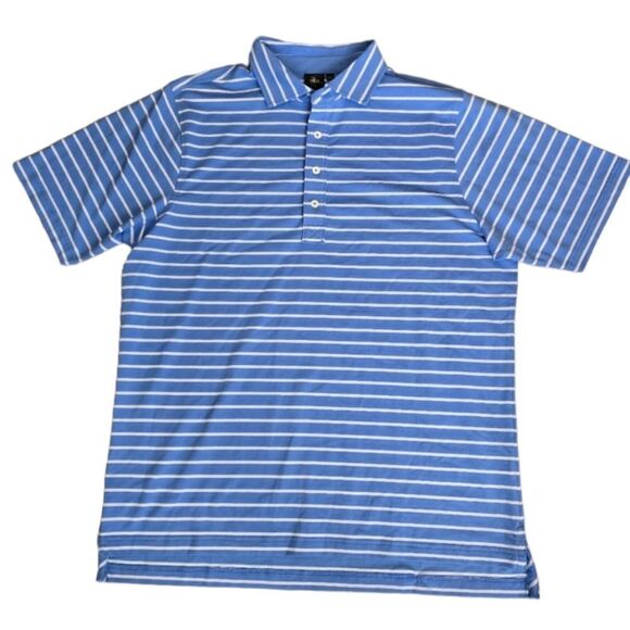 Fairway & Greene Men’s Large Blue TECH Golf Polo Shirt Striped Casual - Picture 1 of 2